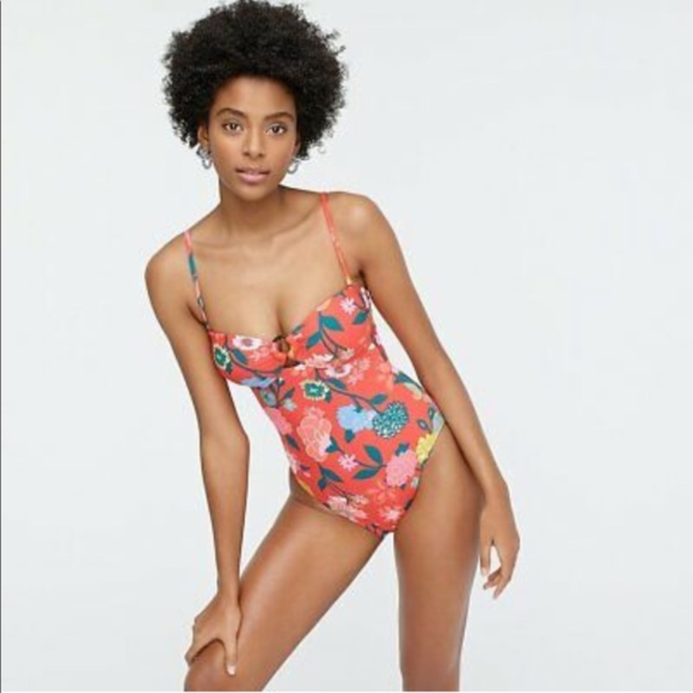 J.Crew Bandeau Ring One-Piece Floral Print AO847 Size 8 Detachable Straps